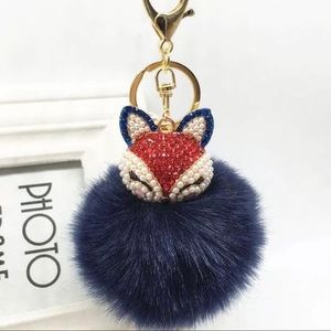 Doll Purse Charm Keychain Navy Blue NWT Faux Fur